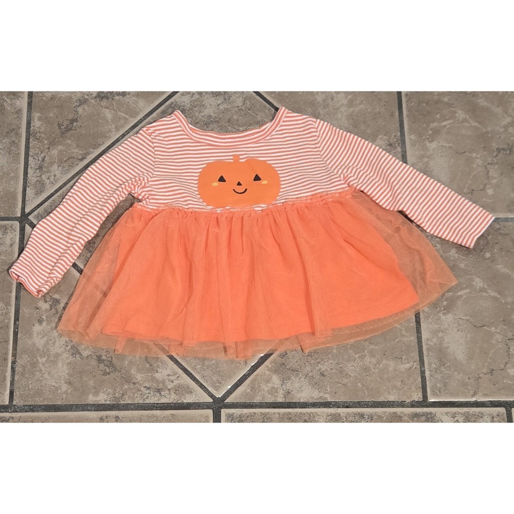 Carters Baby Girls 12M Halloween Pumpkin Tulle Tutu Top Orange Striped LS